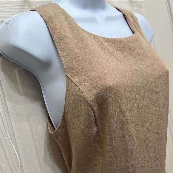 Nasty Gal Khaki Beige Pants Romper Scoop Neck Sleeveless Wide Leg Cut Out Back - Picture 3 of 17